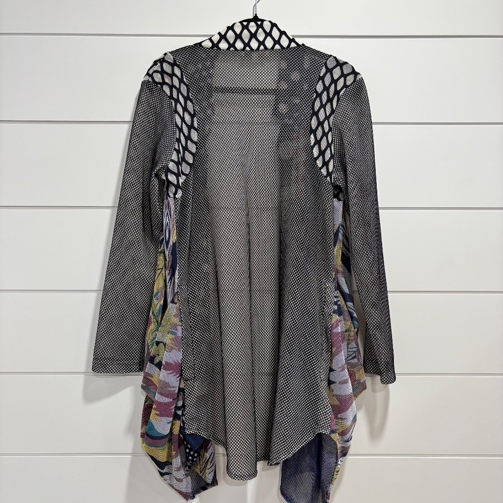 FW Collection multi pattern fishnet drape cardigan with pockets size small - Picture 5 of 15